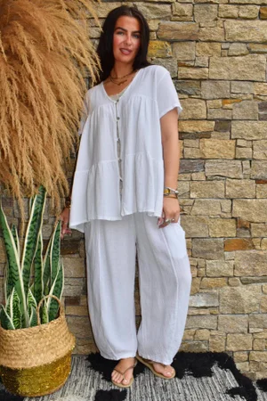 Lina Linen Blend Smock Over Shirt White